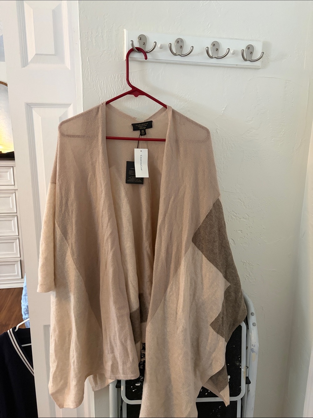 Charter Club Beige & Taupe Open-Front Poncho Sweater